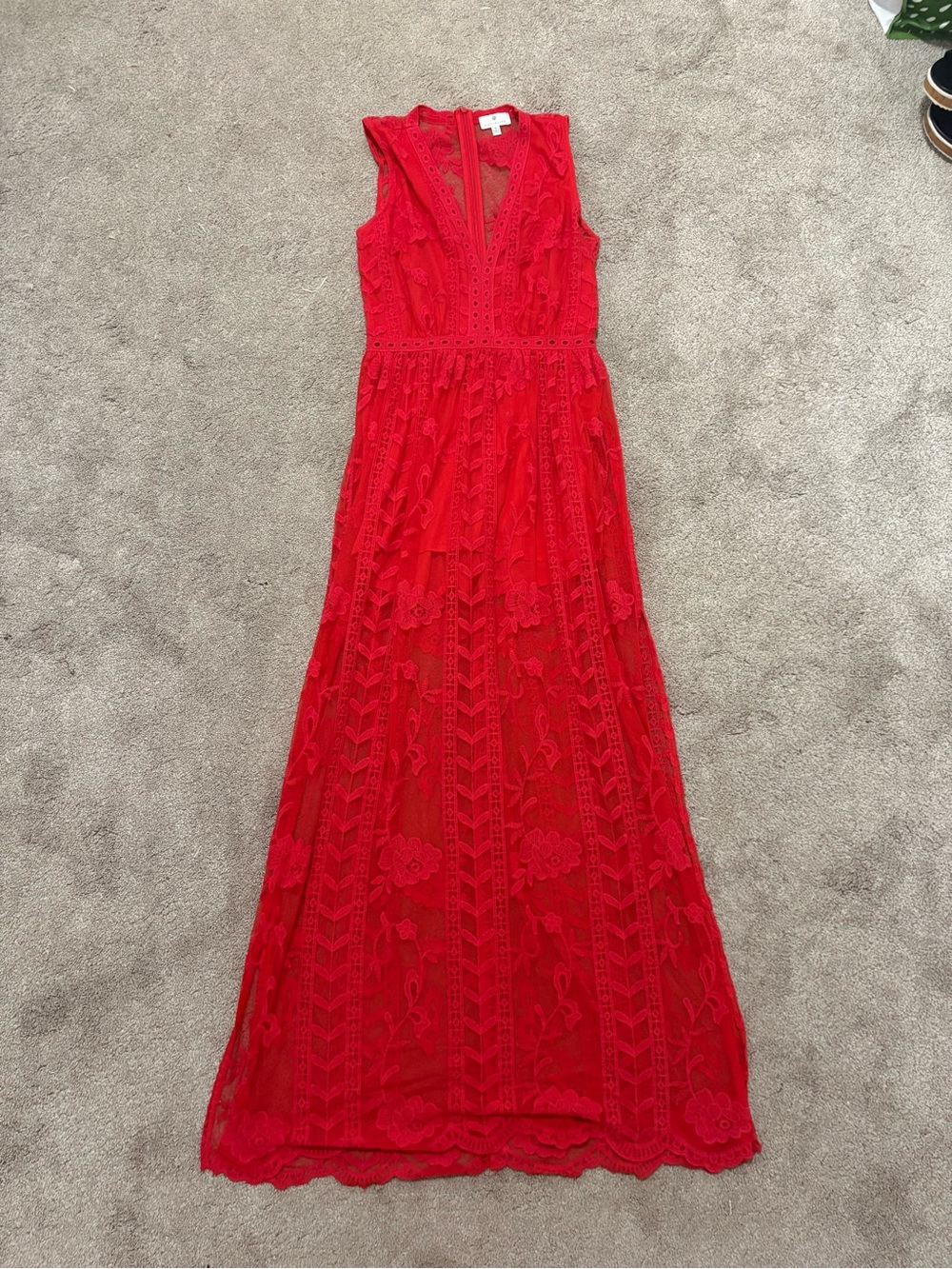 Socialite Red Lace Maxi Dress with V-Neck